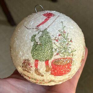 Vtg Sugared Glass Christmas Ball Ornament – Holly Hobbie “Christmas is the Nices